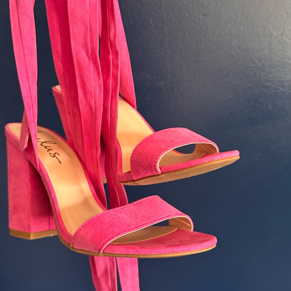 Lulus Alta Orchid Suede Lace-Up Heels